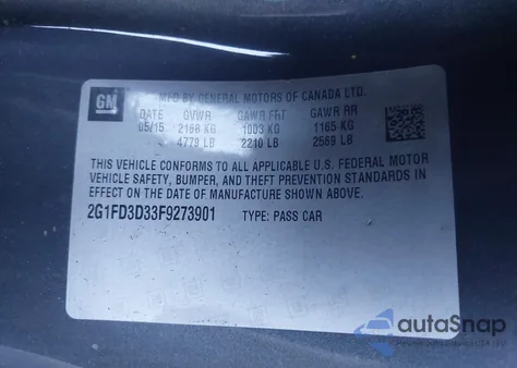 2015 Chevrolet Camaro 1Lt из США, поврежденный, VIN 2G1FD3D33F9273901